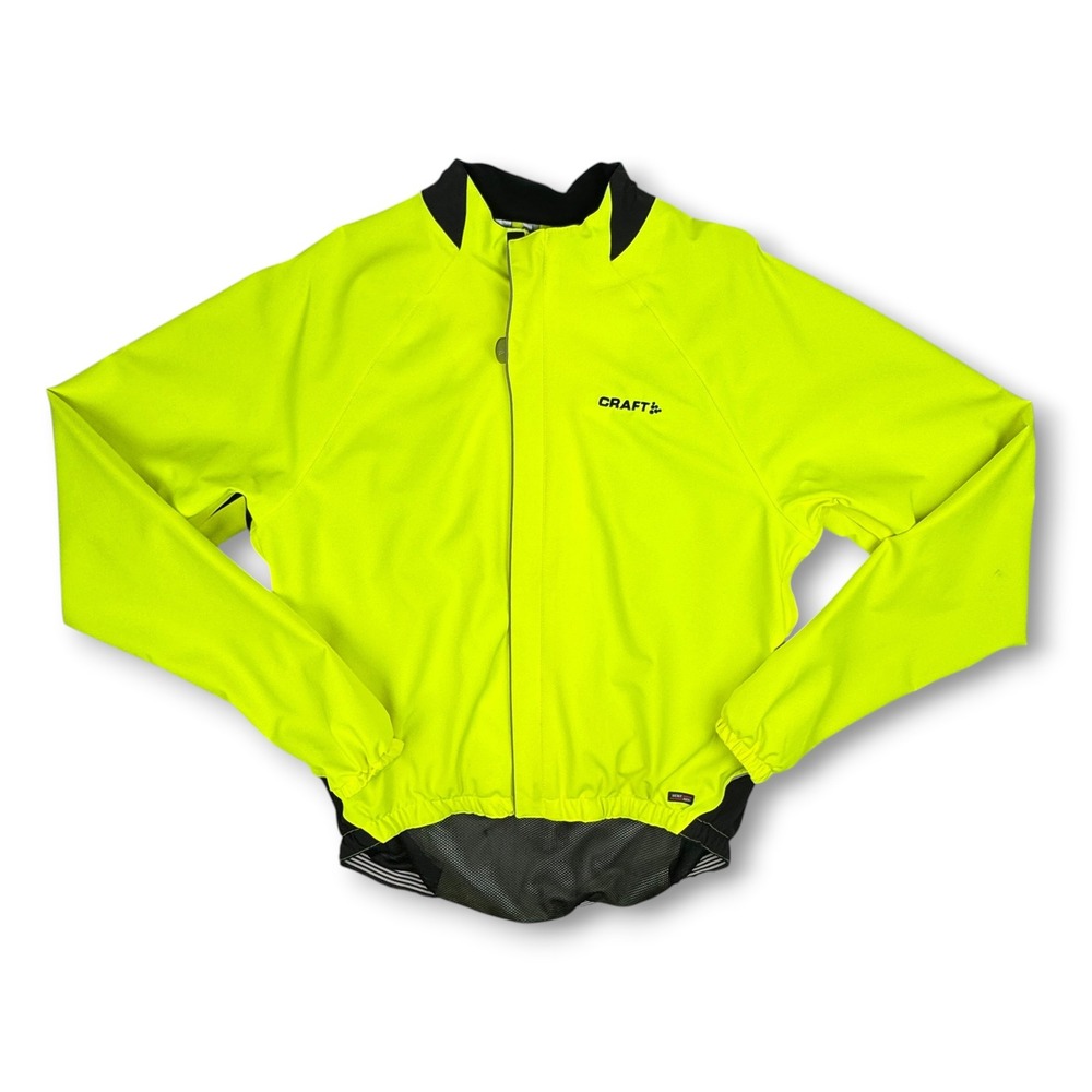 Craft AB Rain Cycling Jacket Mens Medium Neon Yellow Vented Pit Zip Back Pocket